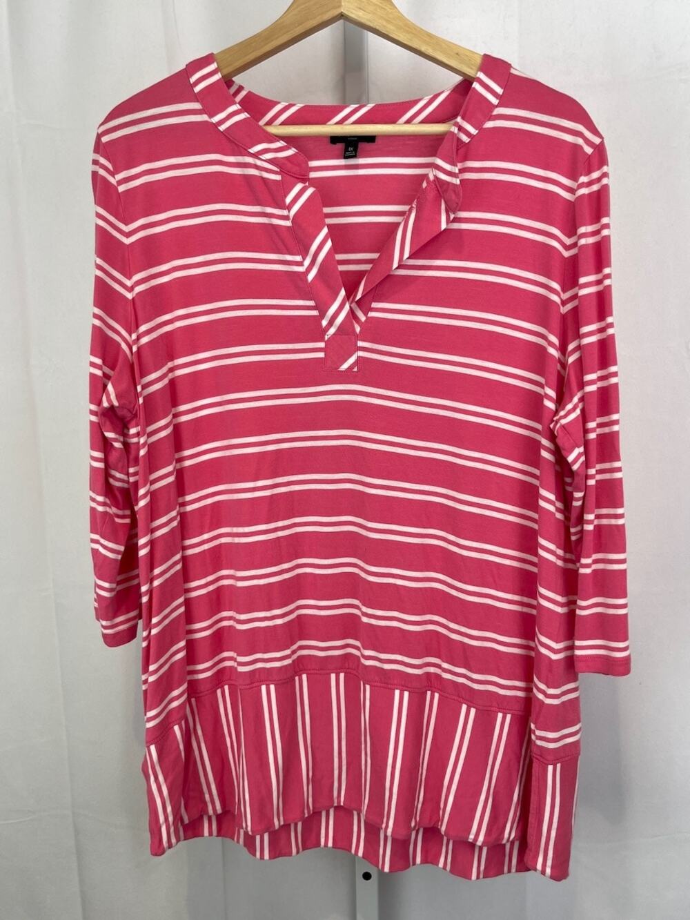 TALBOTS  1X Plus Striped 3/4 Sleeve Tunic Top Pullover Rayon Tencel Pink White